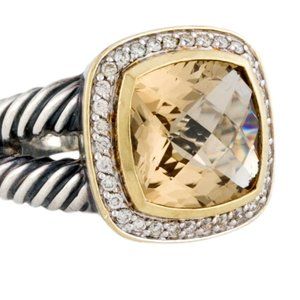 DAVID YURMAN 18K YELLOW GOLD & STERLING DIAMOND & SMOKEY QUARTZ ALBION RING